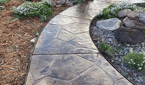 Concrete stamped colored sidewalk